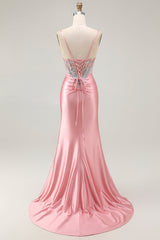 Blush Meerjungfrau Korsett Pailletten Langes Ballkleid mit Schlitz