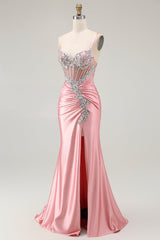 Blush Meerjungfrau Korsett Pailletten Langes Ballkleid mit Schlitz
