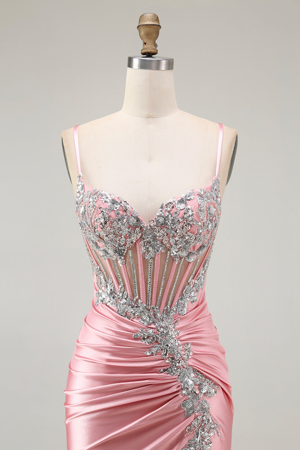 Blush Meerjungfrau Korsett Pailletten Langes Ballkleid mit Schlitz