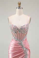 Blush Meerjungfrau Korsett Pailletten Langes Ballkleid mit Schlitz