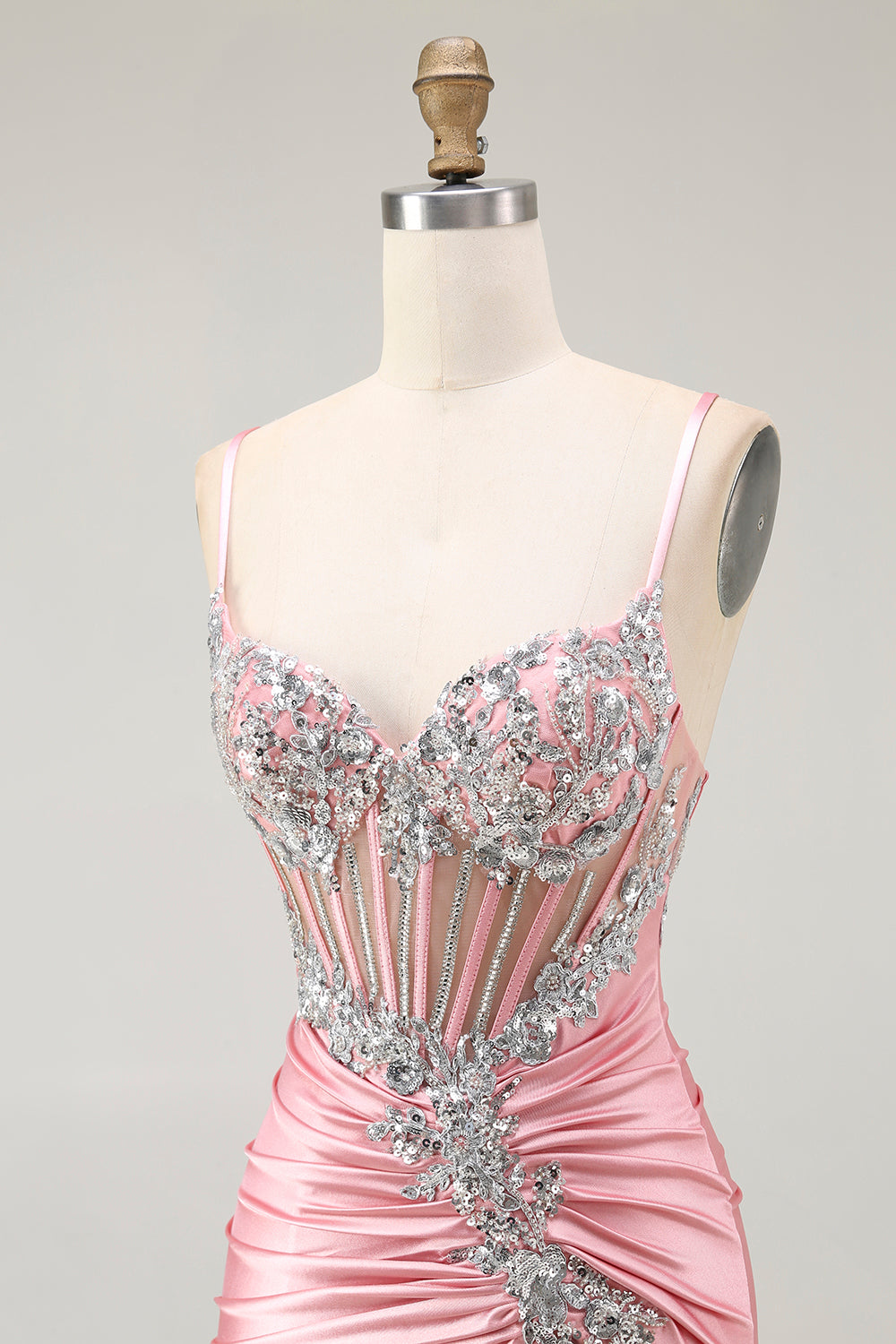 Blush Meerjungfrau Korsett Pailletten Langes Ballkleid mit Schlitz