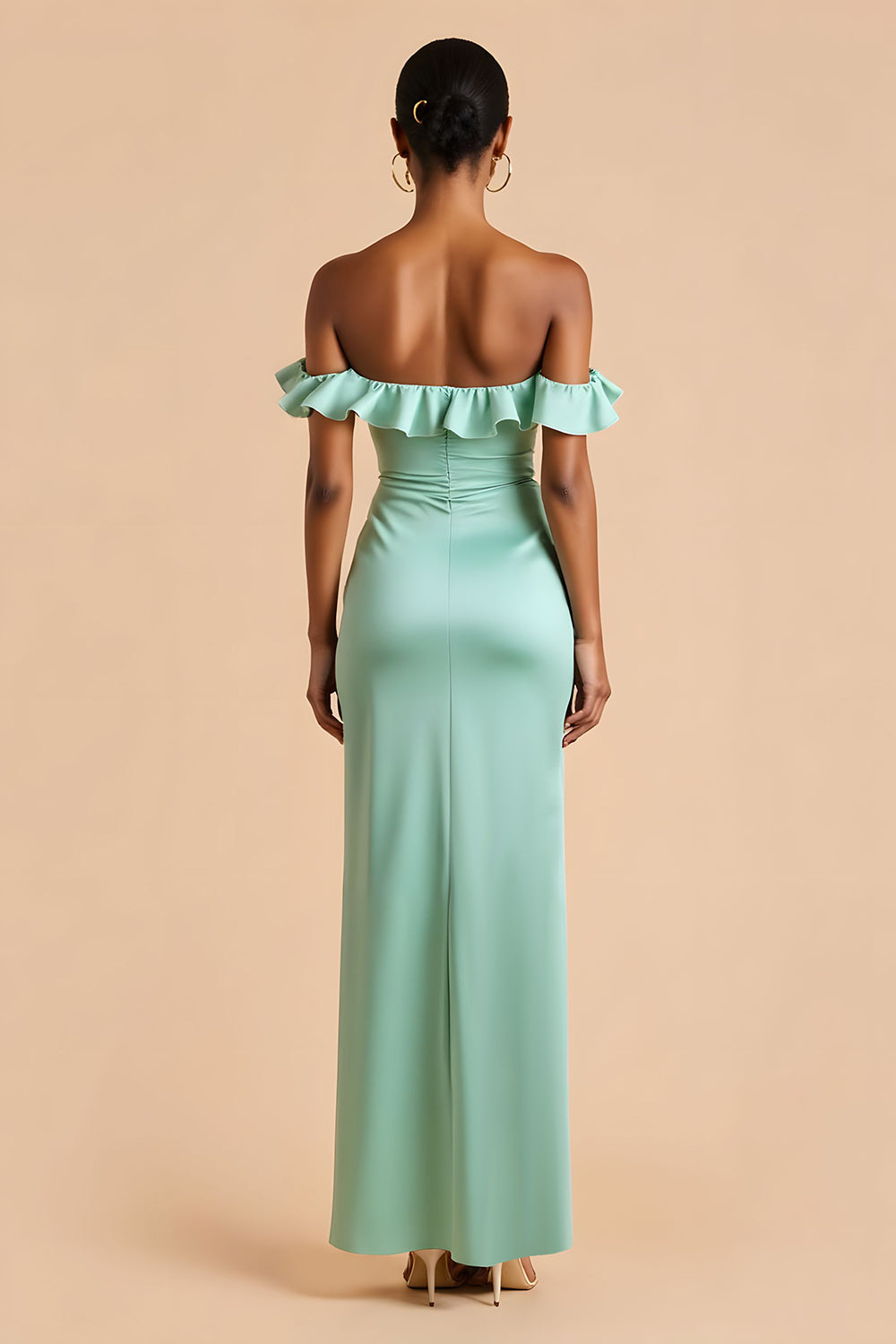 Mintgrünes Schulterfreies Brautjungfernkleid aus Satin