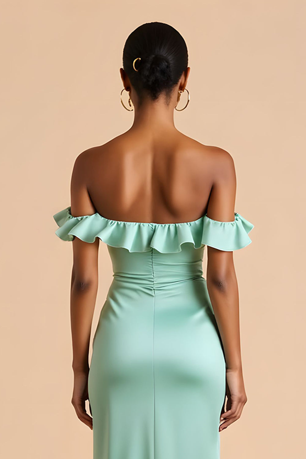 Mintgrünes Schulterfreies Brautjungfernkleid aus Satin