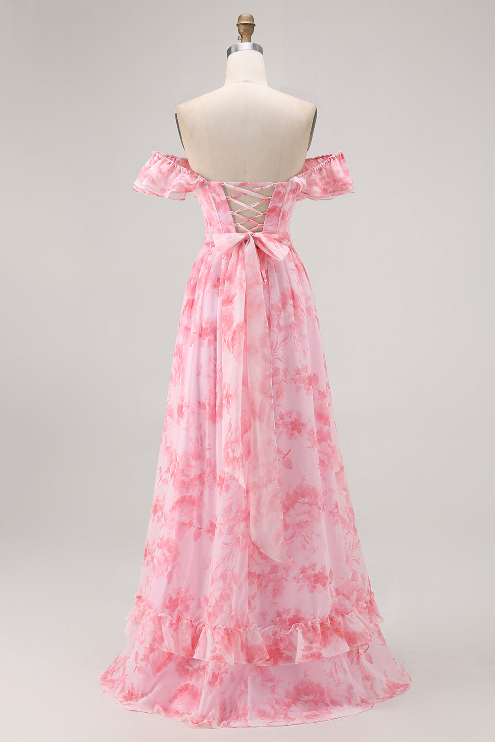 Champagner Blumen Schulterfreies Korsett A-Linie Brautjungfernkleid mit Schlitz
