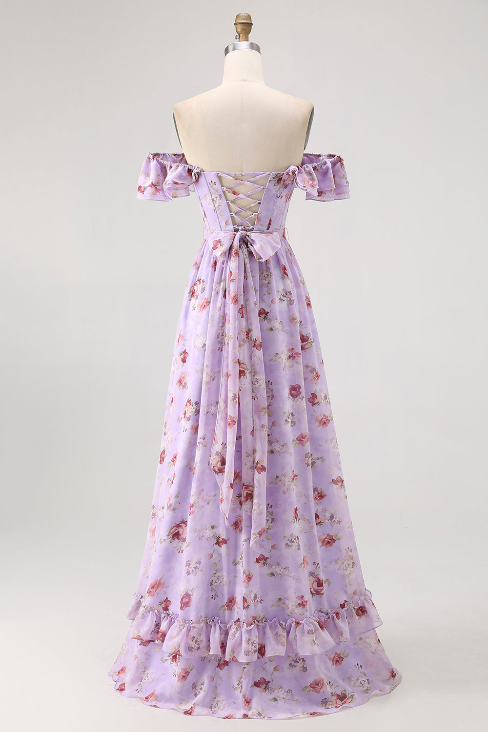 Champagner Blumen Schulterfreies Korsett A-Linie Brautjungfernkleid mit Schlitz