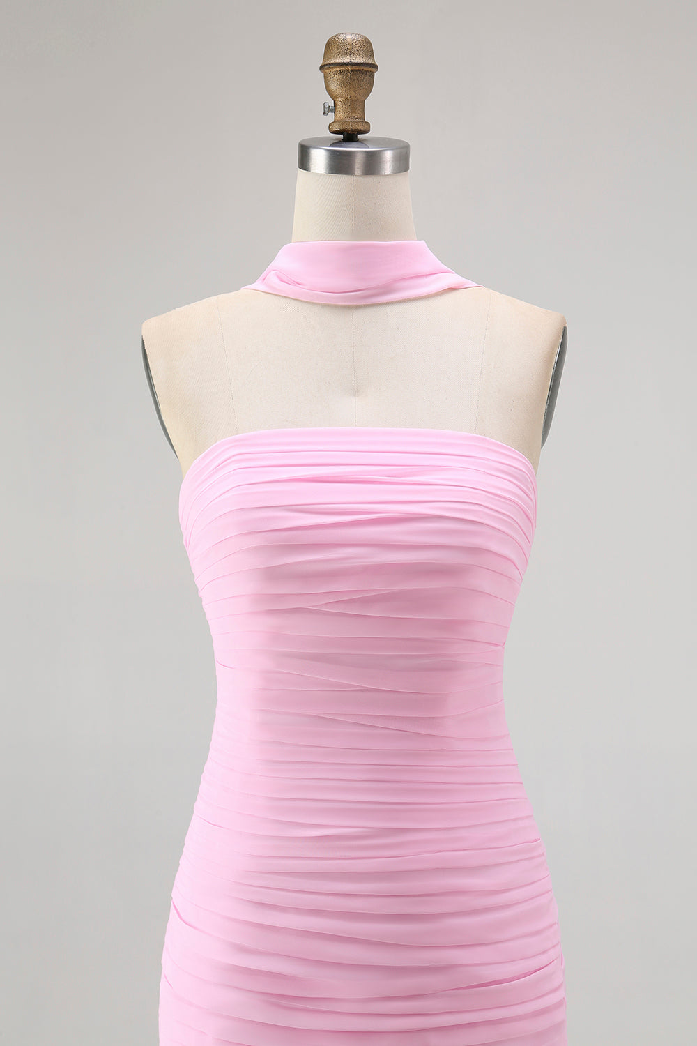 Blush Trägerloses Gerafftes Langes Brautjungfernkleid mit Schlitz