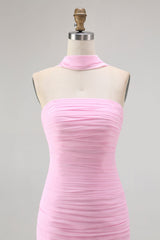 Blush Trägerloses Gerafftes Langes Brautjungfernkleid mit Schlitz