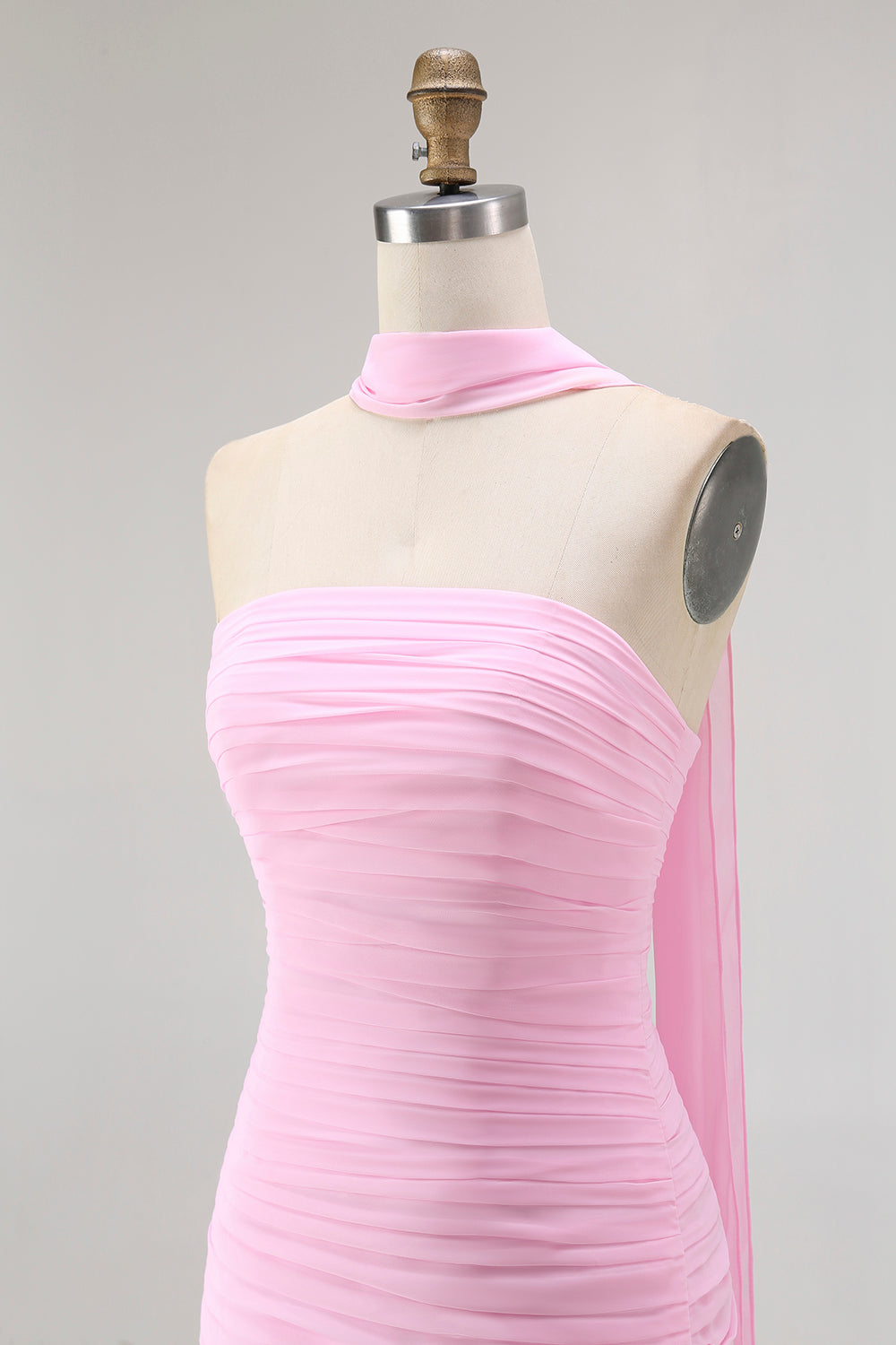 Blush Trägerloses Gerafftes Langes Brautjungfernkleid mit Schlitz