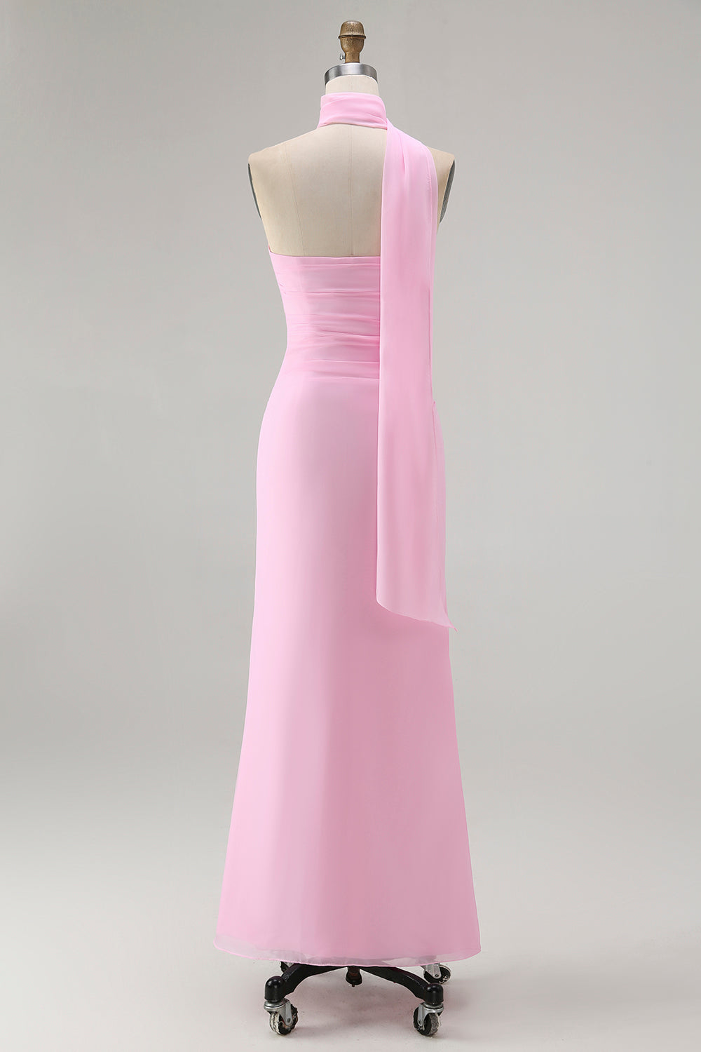 Etui Eine Schulter Blush Langes Brautjungfernkleid mit Luftschlange