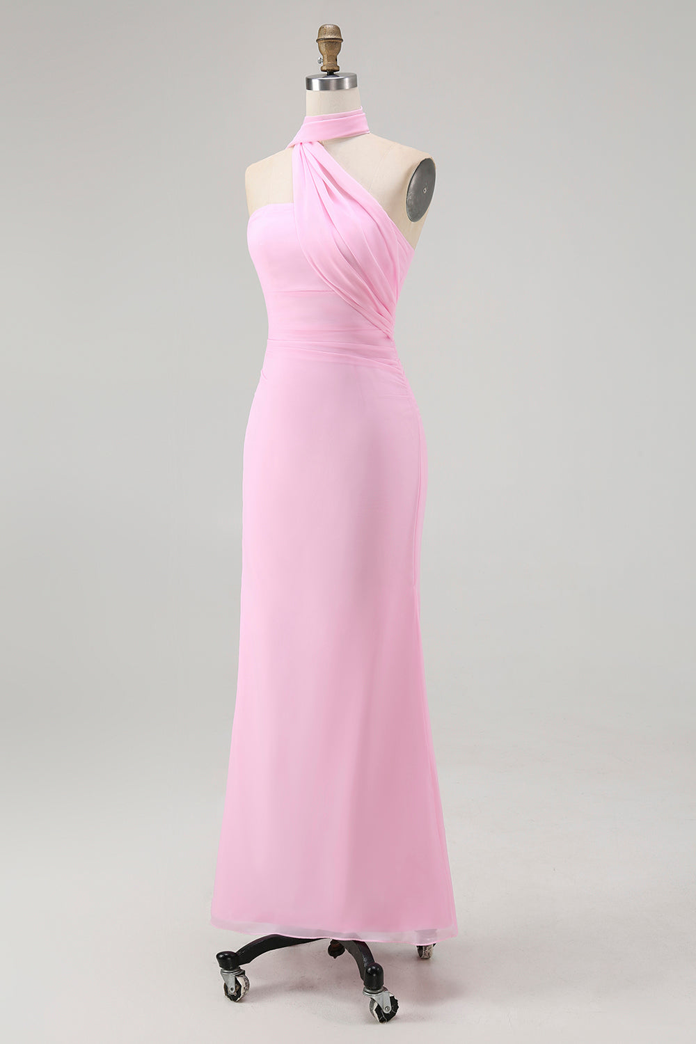 Etui Eine Schulter Blush Langes Brautjungfernkleid mit Luftschlange