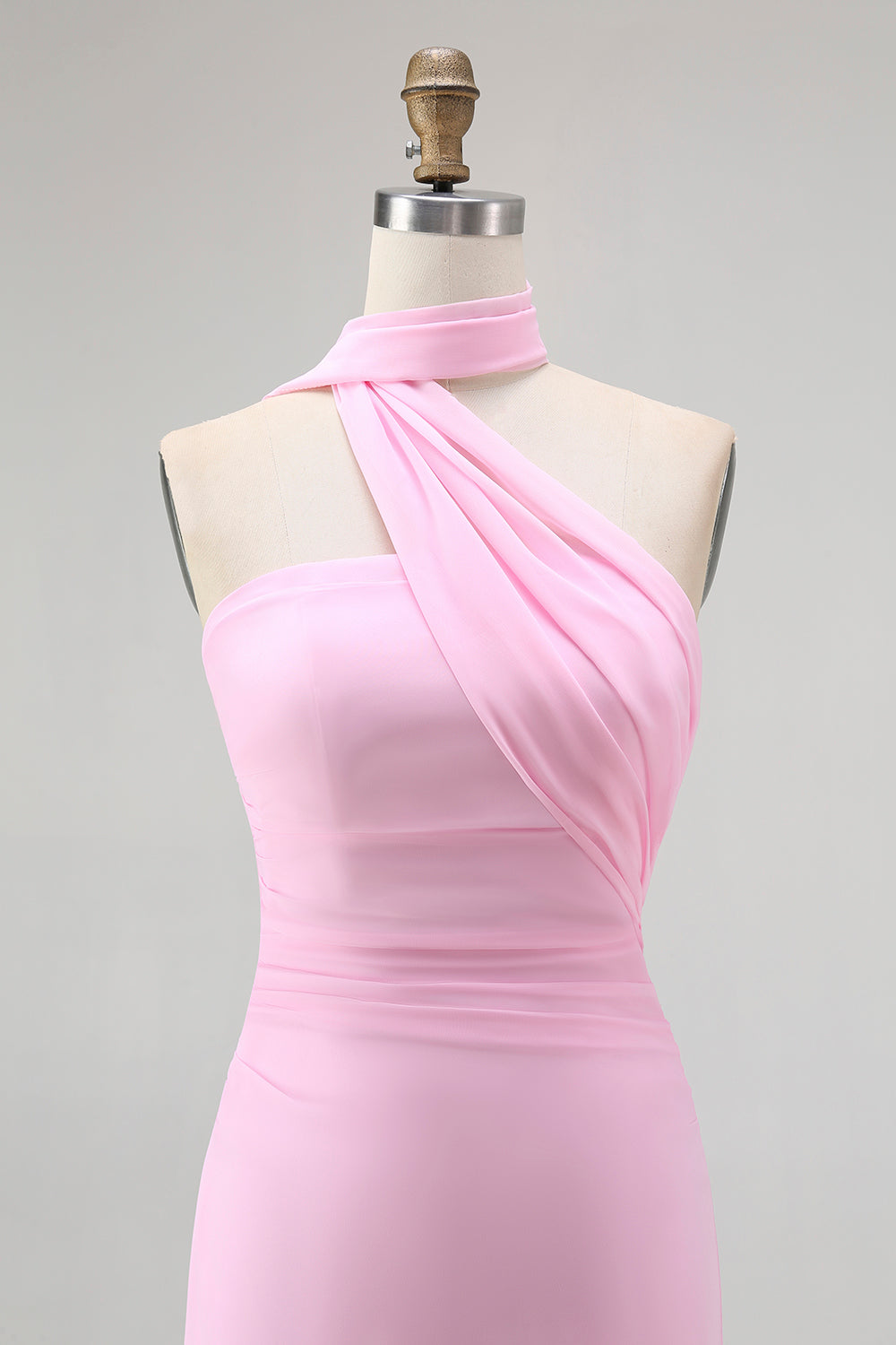 Etui Eine Schulter Blush Langes Brautjungfernkleid mit Luftschlange