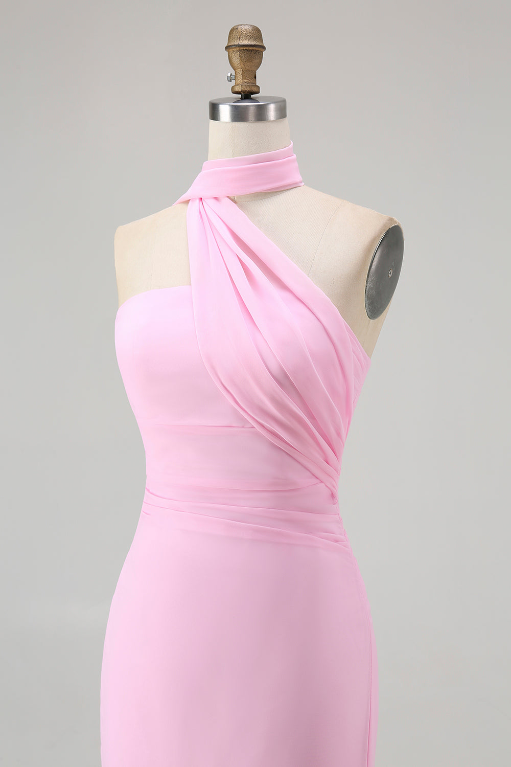 Etui Eine Schulter Blush Langes Brautjungfernkleid mit Luftschlange