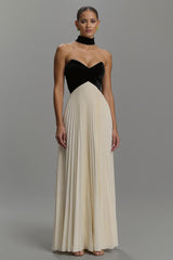 Schwarzes und Elfenbein Langes Ballkleid aus Chiffon in A-Linie