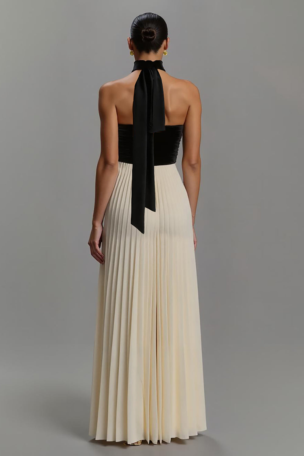 Schwarzes und Elfenbein Langes Ballkleid aus Chiffon in A-Linie