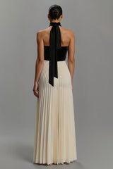 Schwarzes und Elfenbein Langes Ballkleid aus Chiffon in A-Linie