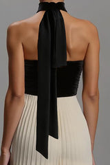 Schwarzes und Elfenbein Langes Ballkleid aus Chiffon in A-Linie