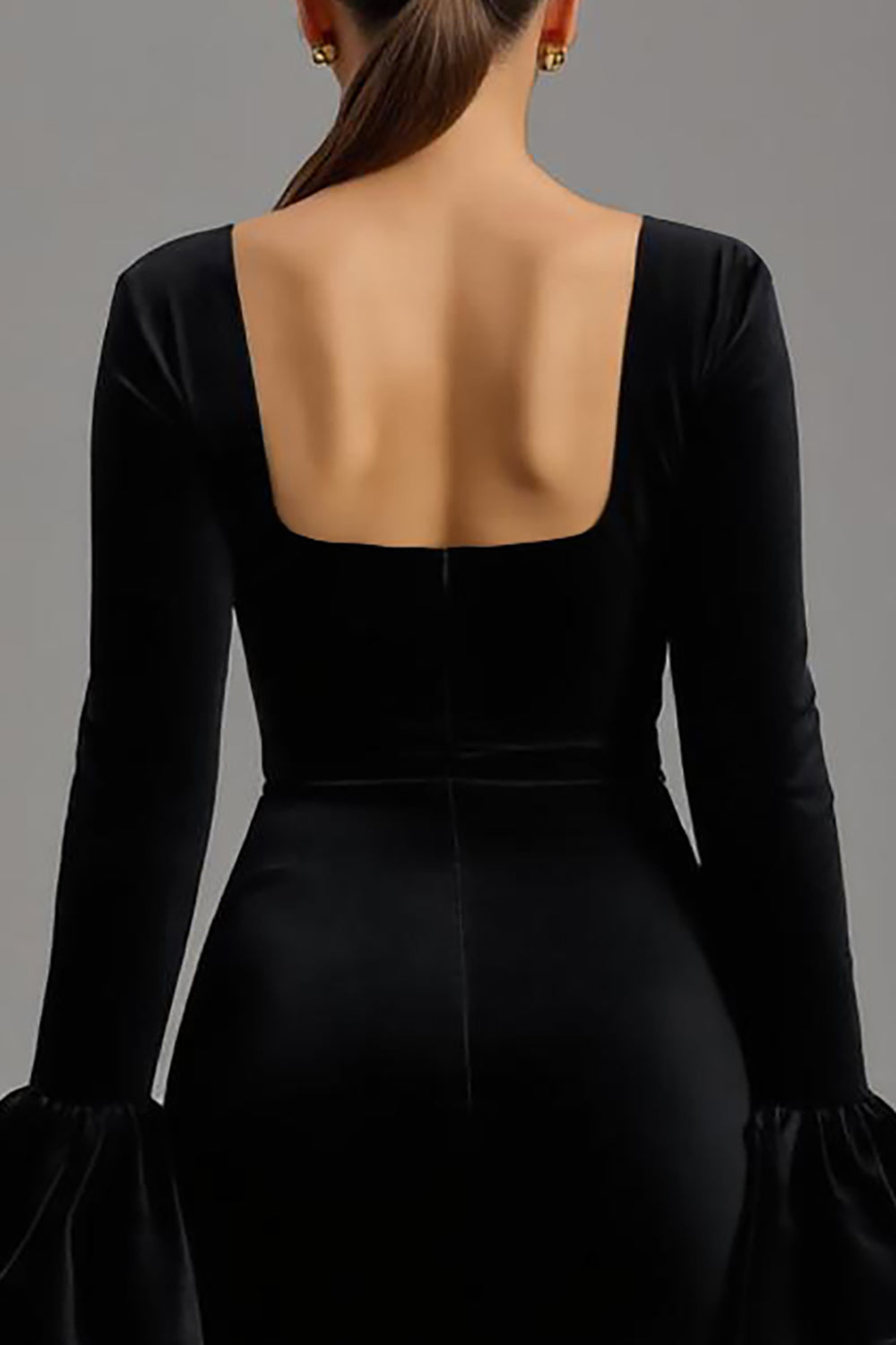 Schwarzes Langes Etui Ballkleid aus Samt mit Lange Ärmel