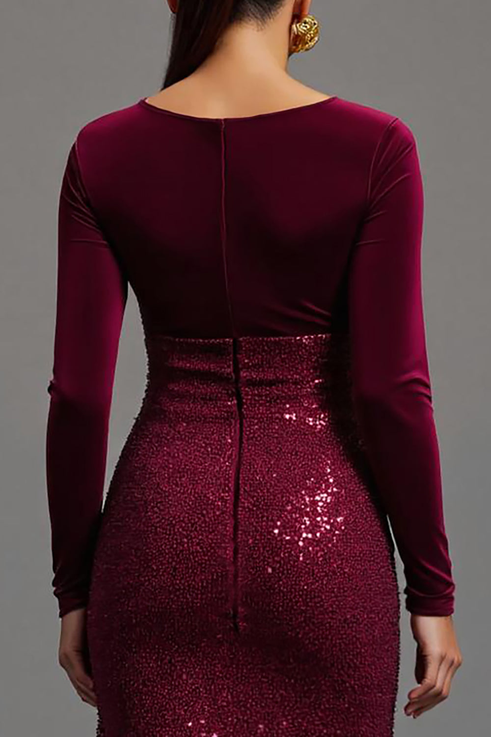 Glitzerndes Burgunderrotes Etui Pailletten Langes Ballkleid mit Schlitz