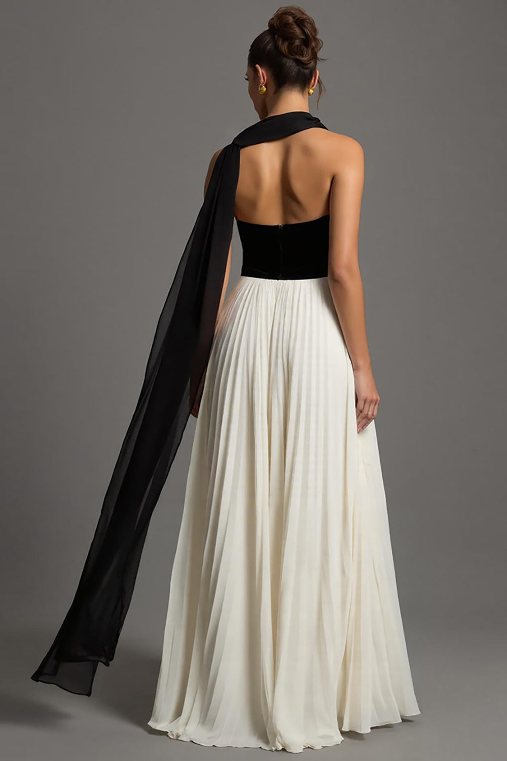 Schwarz Weißes Langes Ballkleid aus Chiffon in A-Linie
