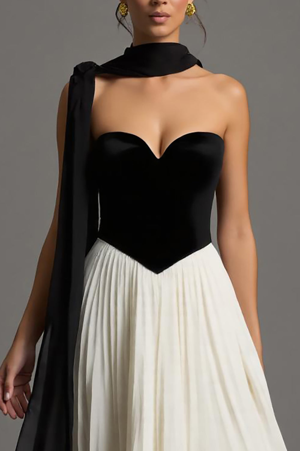 Schwarz Weißes Langes Ballkleid aus Chiffon in A-Linie