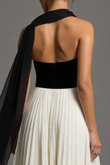 Schwarz Weißes Langes Ballkleid aus Chiffon in A-Linie