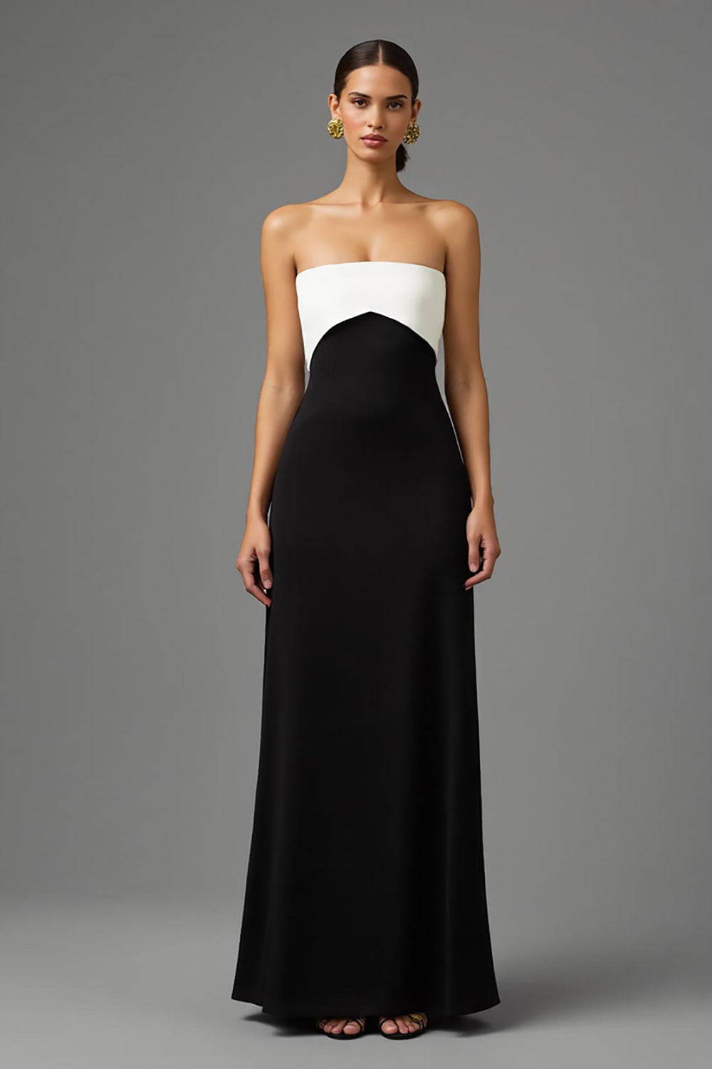 Schwarzes A-Linie Langes Trägerloses Ballkleid aus Satin mit Schleife