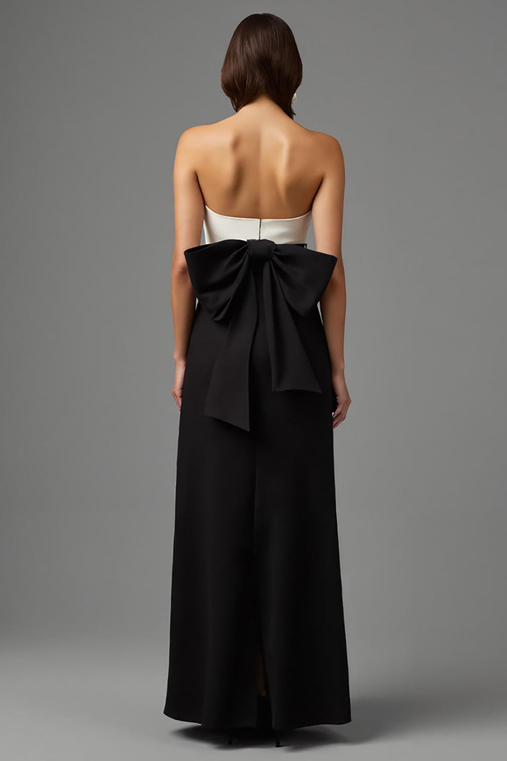 Schwarzes A-Linie Langes Trägerloses Ballkleid aus Satin mit Schleife