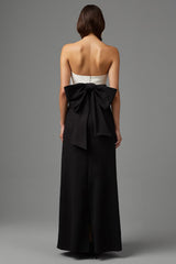 Schwarzes A-Linie Langes Trägerloses Ballkleid aus Satin mit Schleife