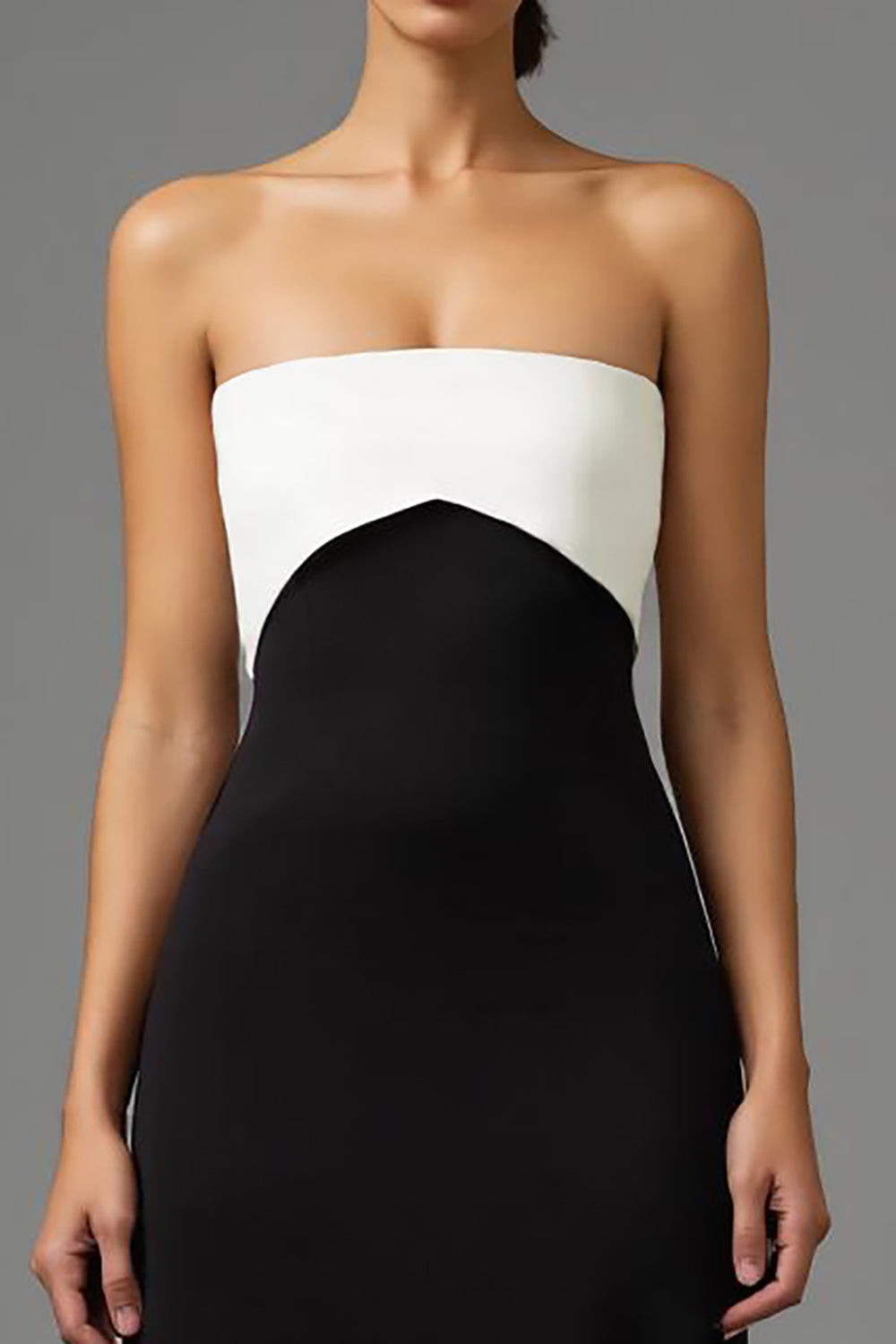 Schwarzes A-Linie Langes Trägerloses Ballkleid aus Satin mit Schleife