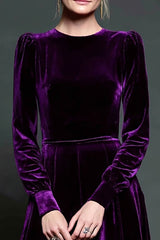 A Linie Dunkelviolettes Formelles Kleid aus Samt mit langen Ärmeln