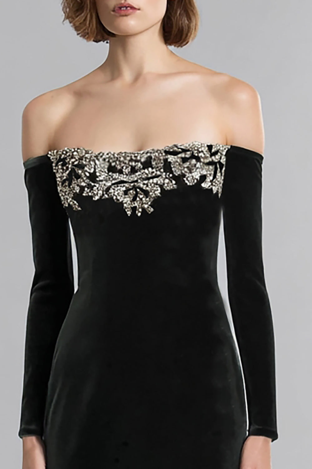 Schwarzes Schulterfreies Festtags Partykleid aus Samt