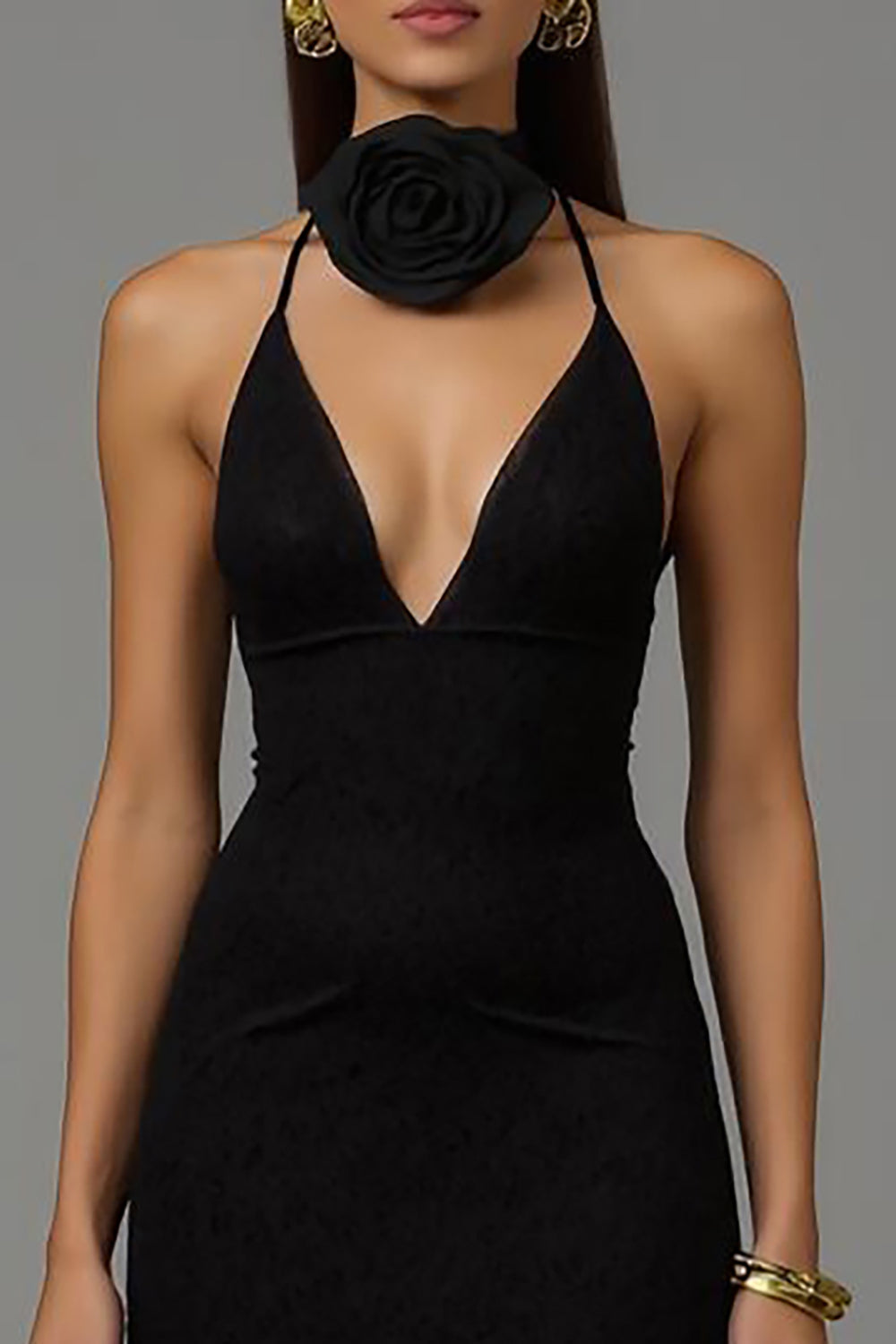 Schwarzes Etui Langes Ballkleid mit V-Ausschnitt und Spitze