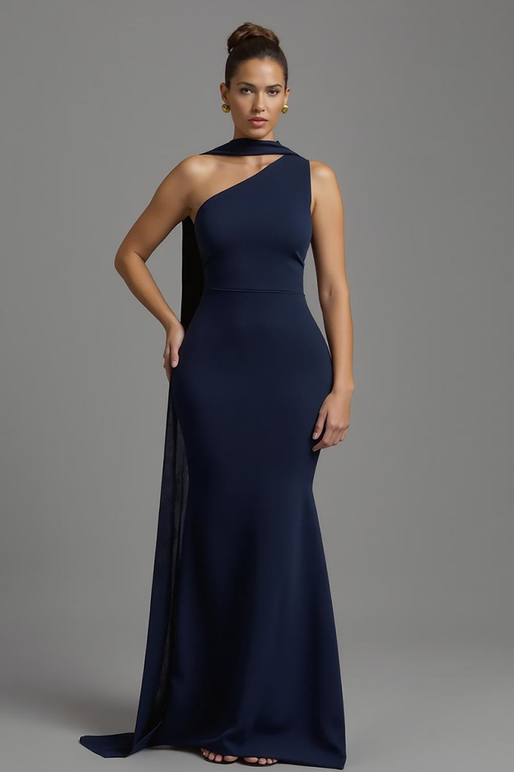 Meerjungfrau Marineblaues Satin Halstuch Langes Ballkleid