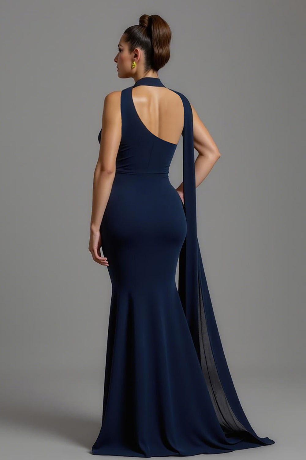 Meerjungfrau Marineblaues Satin Halstuch Langes Ballkleid