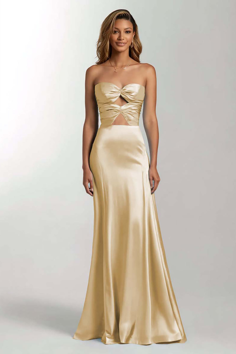 Himmelblaues Meerjungfrauen Trägerloses Cut-Out Satin Ballkleid
