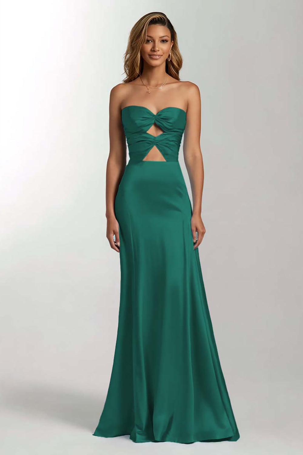 Himmelblaues Meerjungfrauen Trägerloses Cut-Out Satin Ballkleid