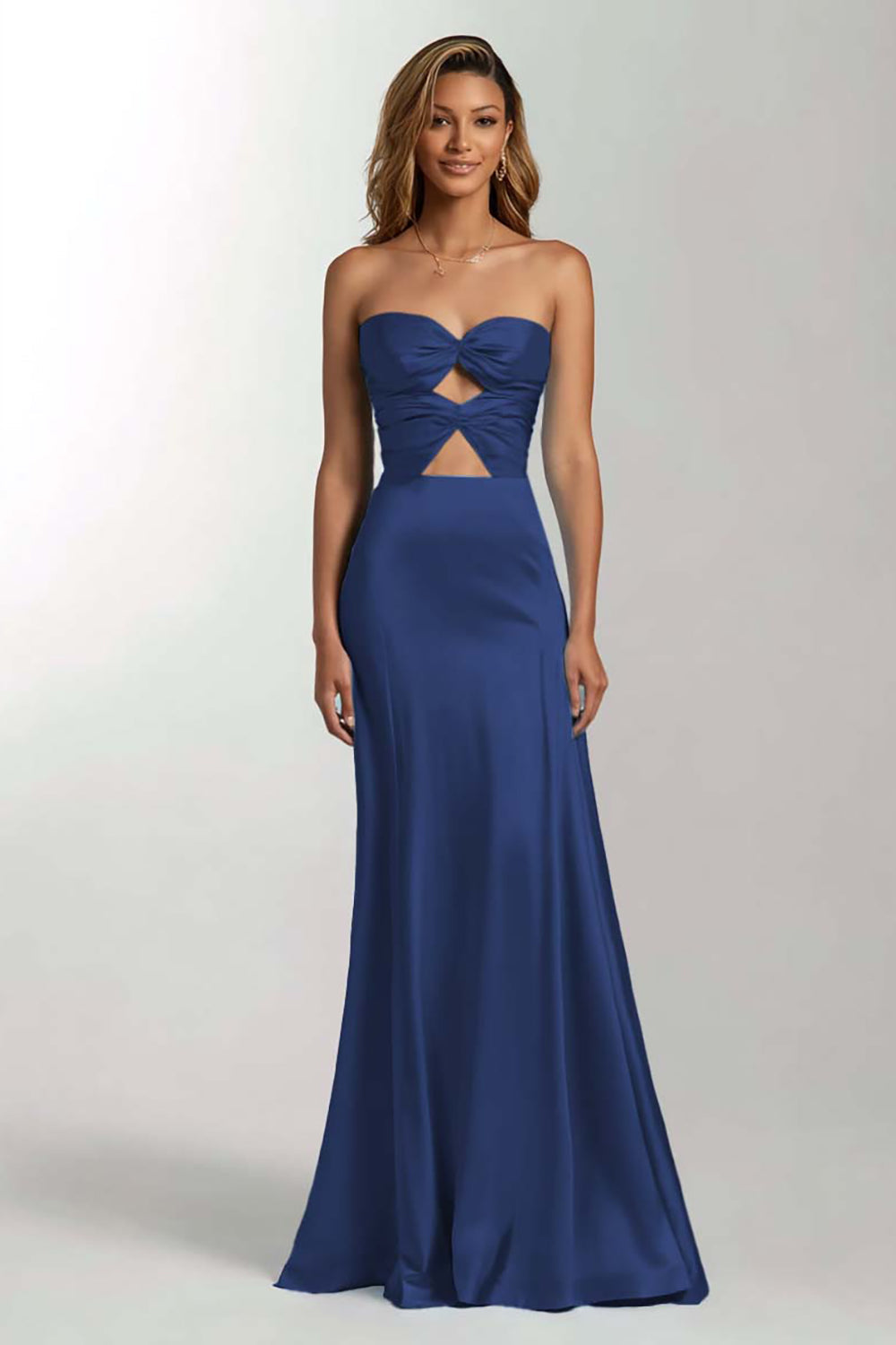 Himmelblaues Meerjungfrauen Trägerloses Cut-Out Satin Ballkleid