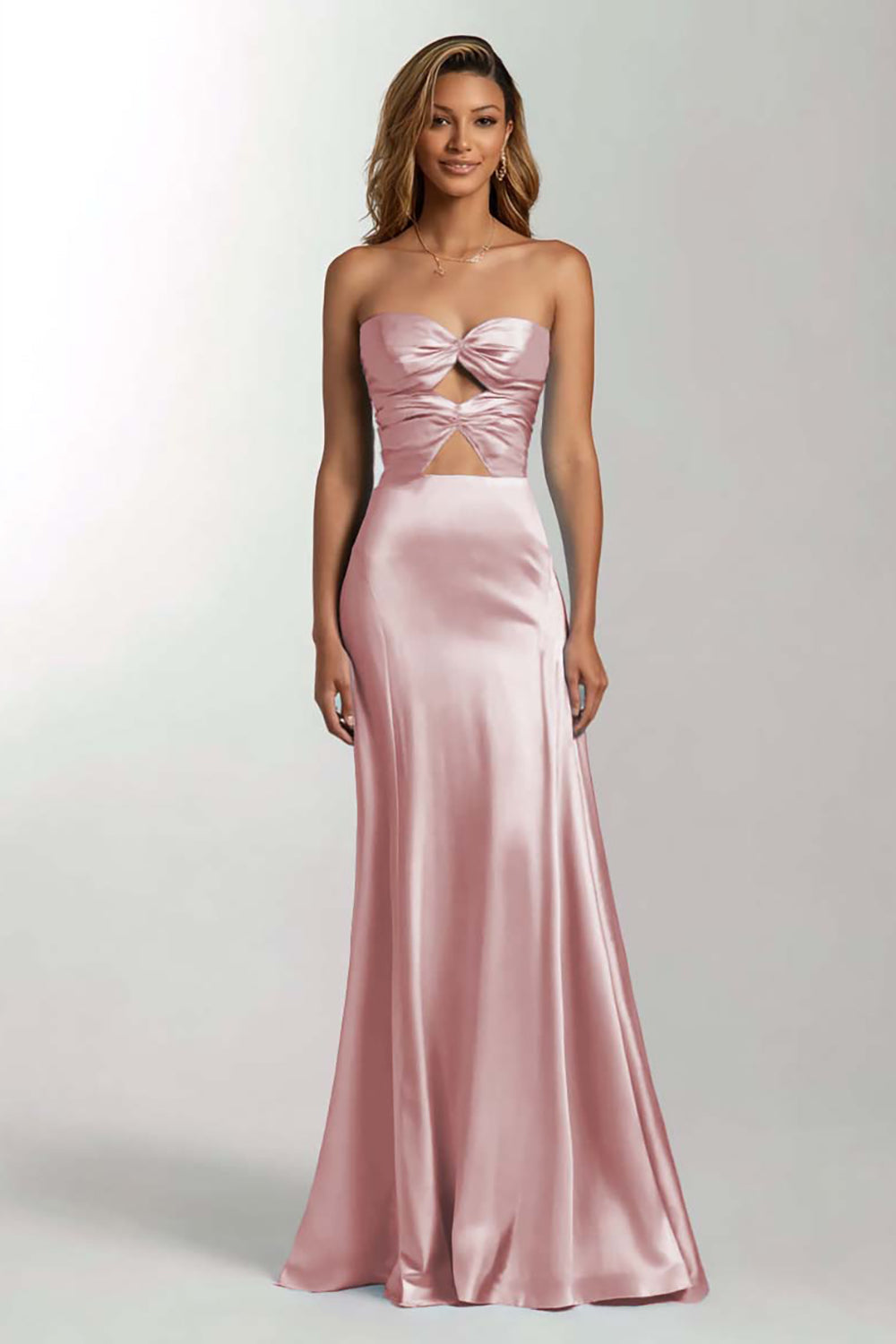 Himmelblaues Meerjungfrauen Trägerloses Cut-Out Satin Ballkleid