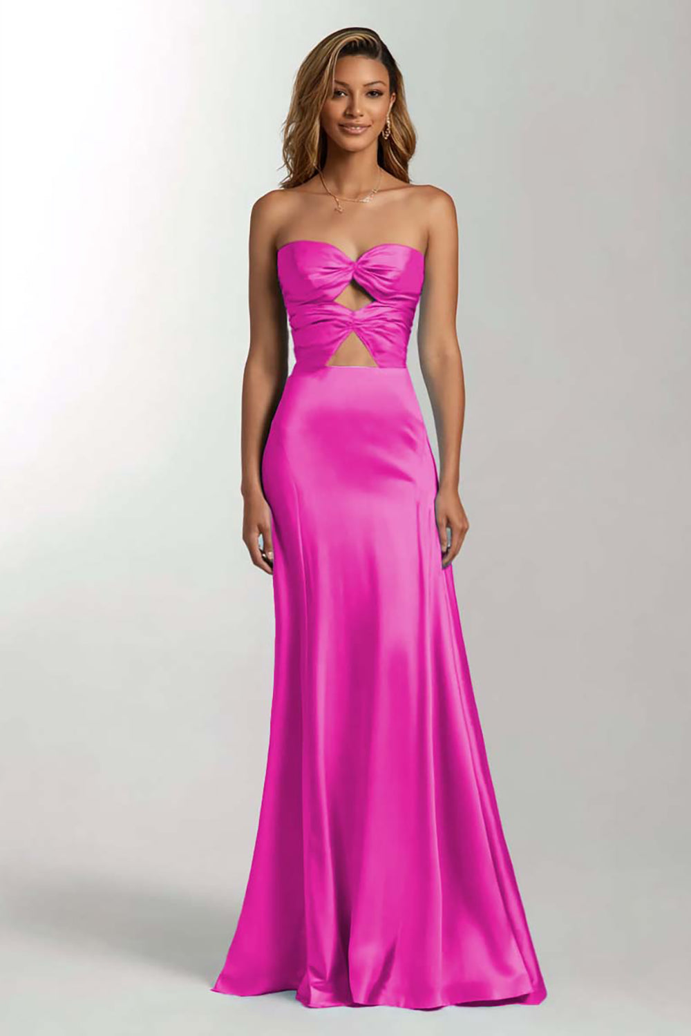 Himmelblaues Meerjungfrauen Trägerloses Cut-Out Satin Ballkleid