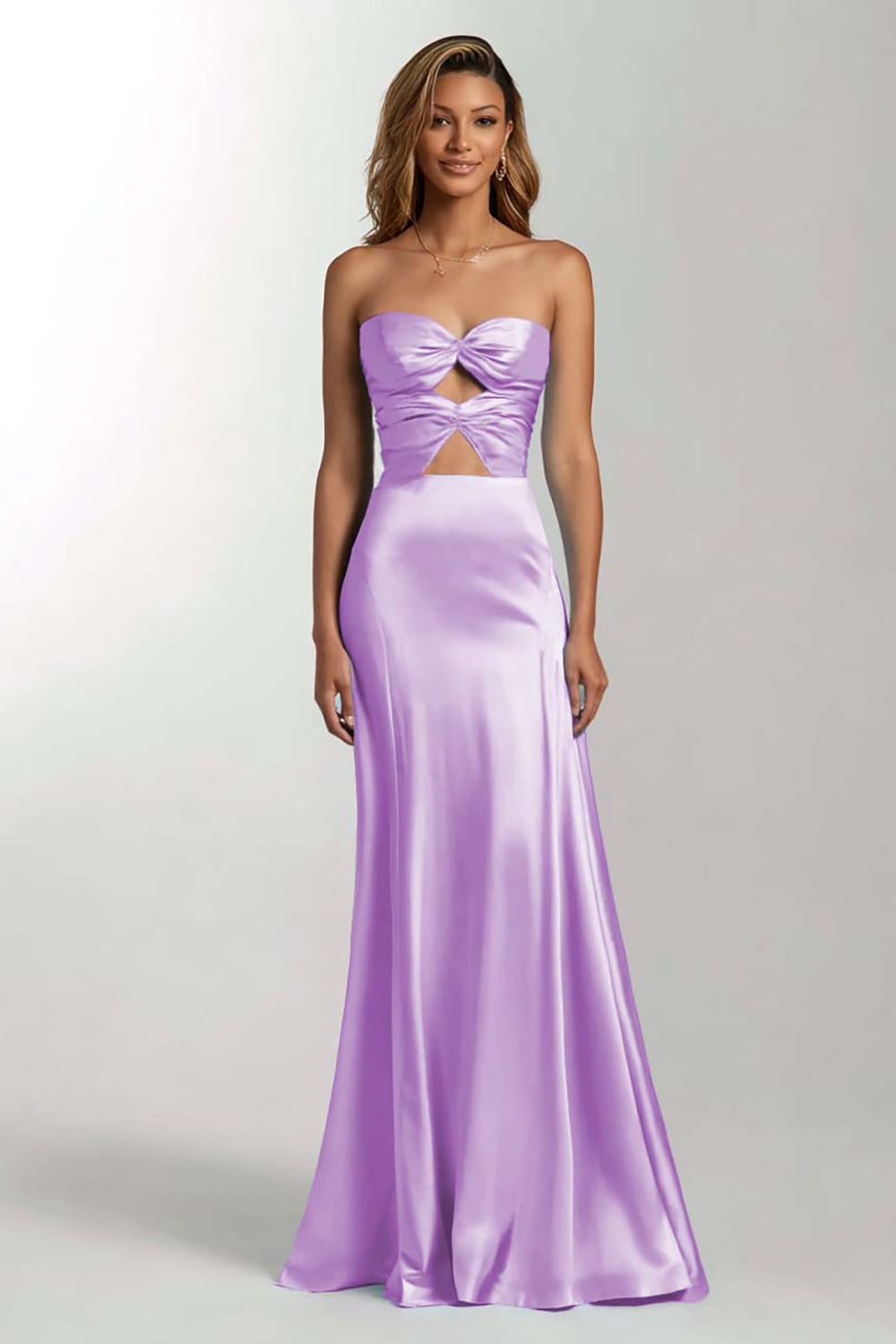 Himmelblaues Meerjungfrauen Trägerloses Cut-Out Satin Ballkleid