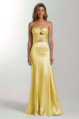 Himmelblaues Meerjungfrauen Trägerloses Cut-Out Satin Ballkleid
