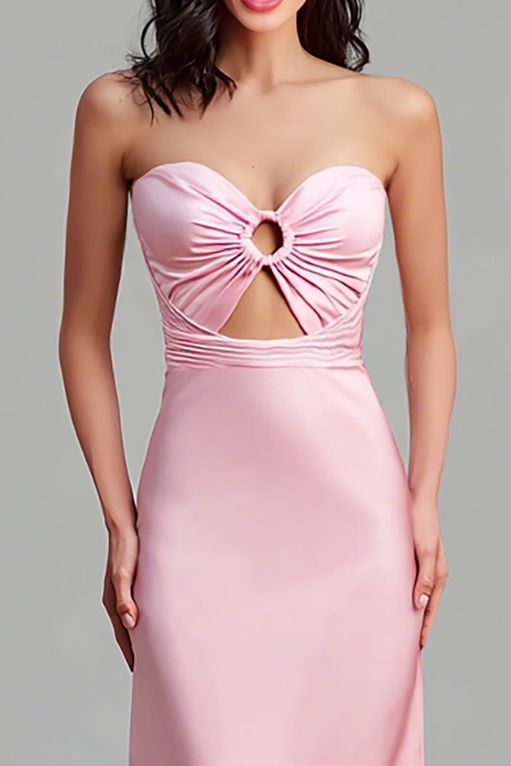 Rosa Satin Cut Out Etui Trägerloses Langes Ballkleid