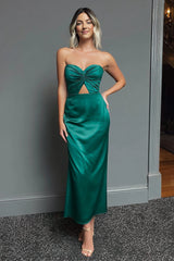 Dunkelgrünes Etui Midi Partykleid mit Herzausschnitt