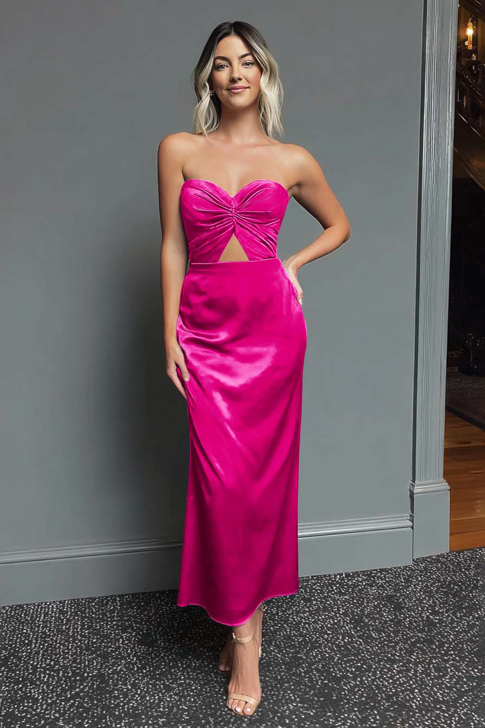 Dunkelgrünes Etui Midi Partykleid mit Herzausschnitt