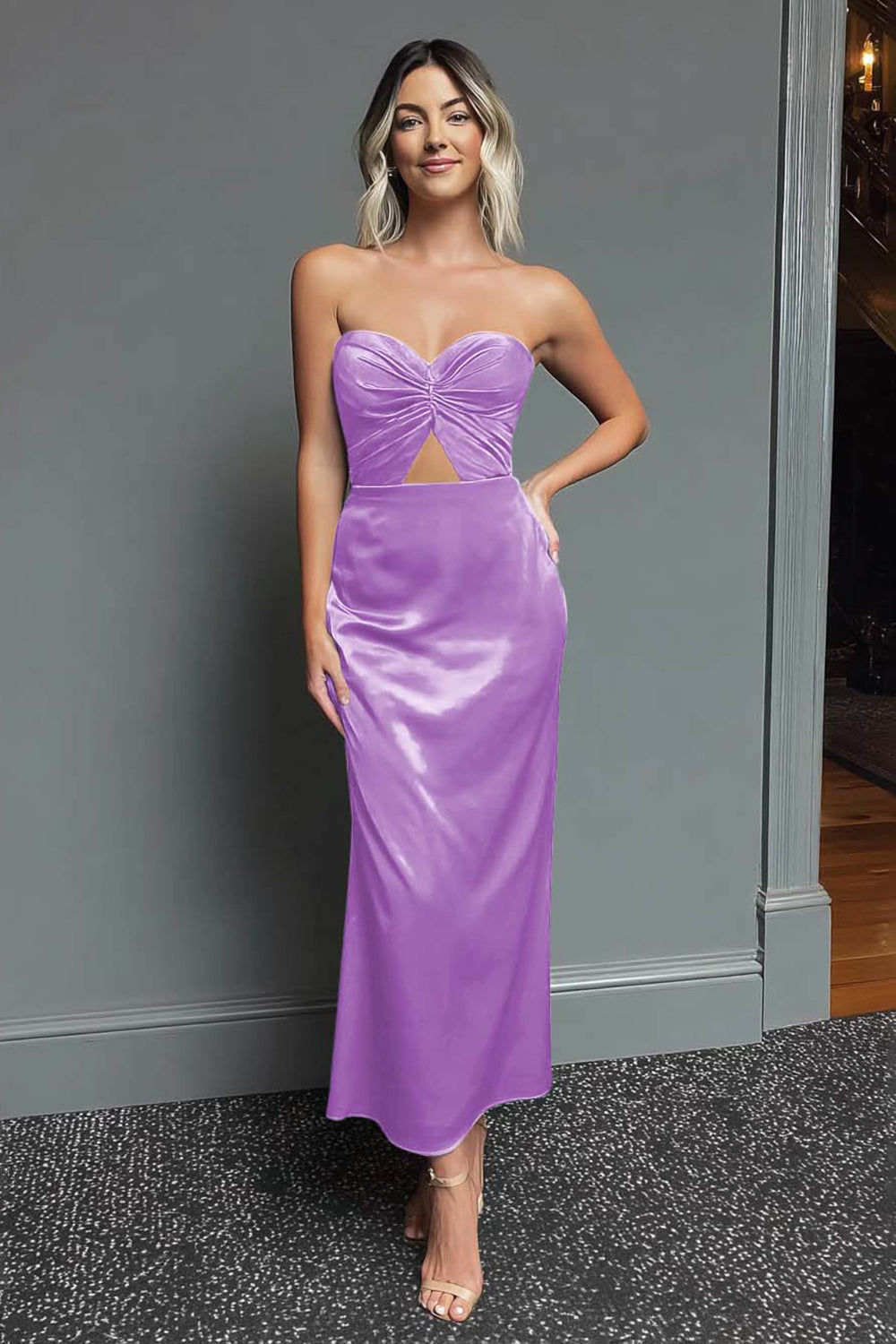 Dunkelgrünes Etui Midi Partykleid mit Herzausschnitt