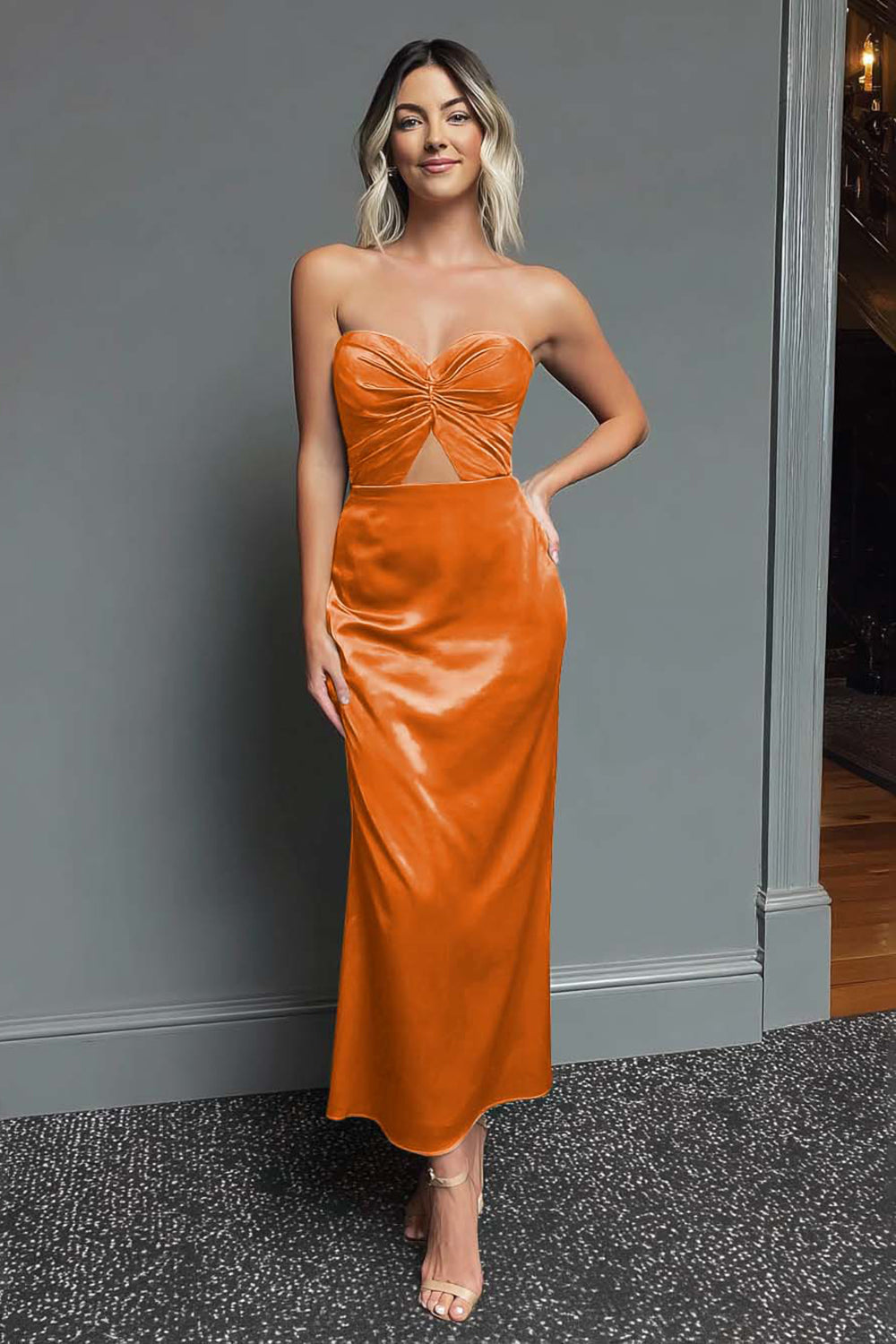 Dunkelgrünes Etui Midi Partykleid mit Herzausschnitt