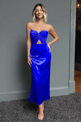 Dunkelgrünes Etui Midi Partykleid mit Herzausschnitt