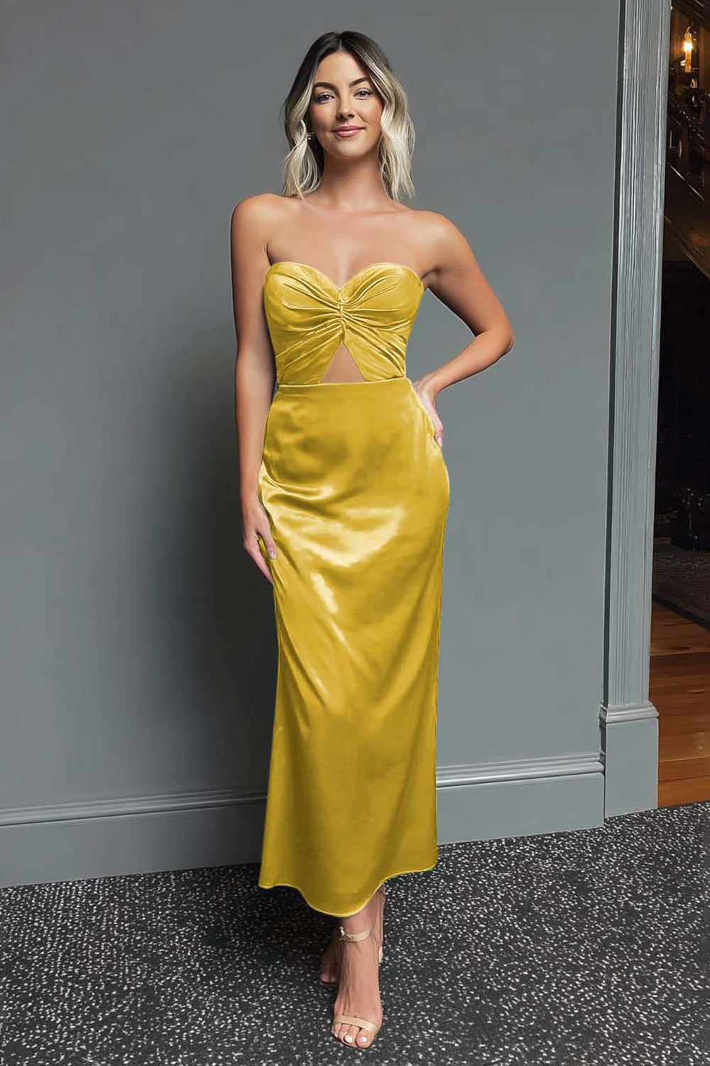 Dunkelgrünes Etui Midi Partykleid mit Herzausschnitt
