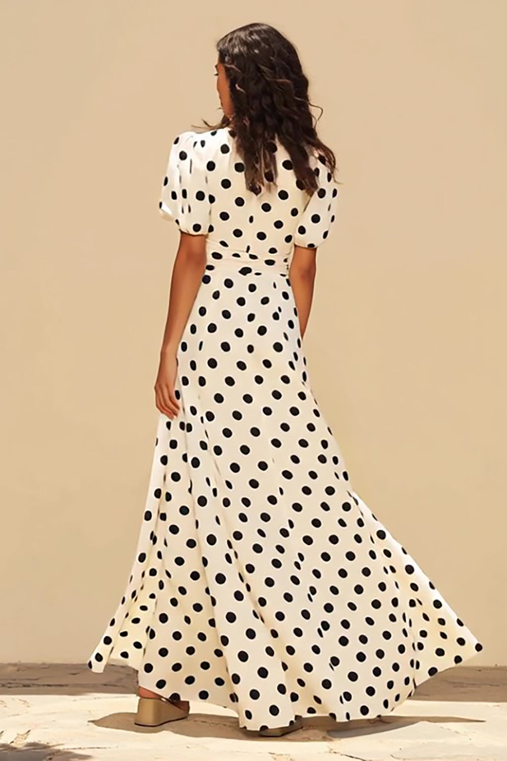 Weißes Schwarzes Punkt Wickelkleid mit Ärmeln