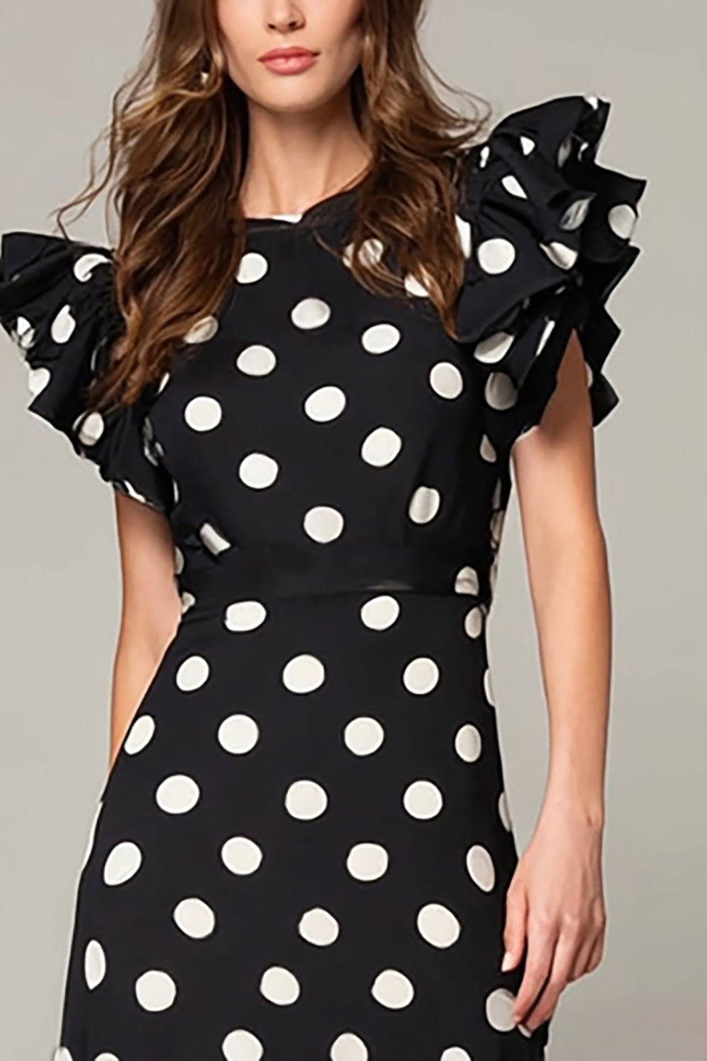 Schwarz-Weißes Dot A Linie Langes Ballkleid mit Rüschen